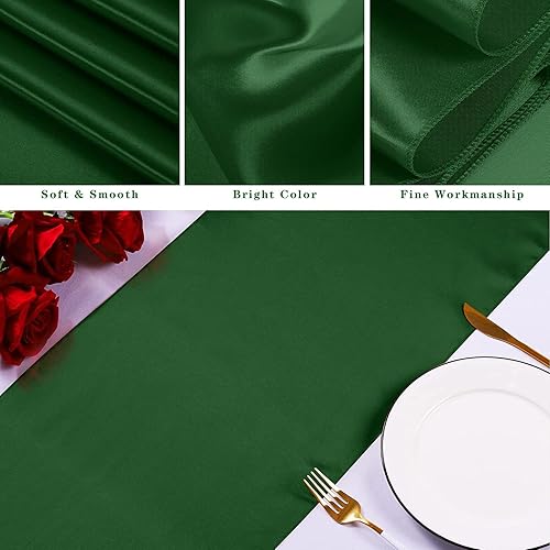 KAHEIGN 12 Pièces Chemin de Table en Satin, 30CM x 275CM Vert Noir Long Chemin de Table en Satin de Soie de Mariage pour Décoration de Chaise Table de Fête Mariage Banquet Diplômes Anniversaire - Nail Gallerys