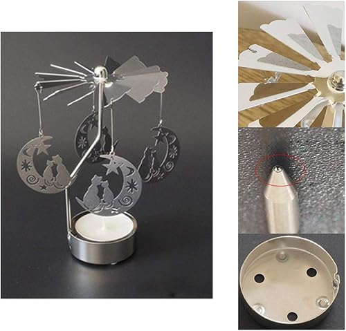 Cosy YcY Lot de 3 photophores rotatifs en forme de carrousel pour décoration de mariage, anniversaire, fête (motif d’arbre, de chat et d’amour) - Nail Gallerys