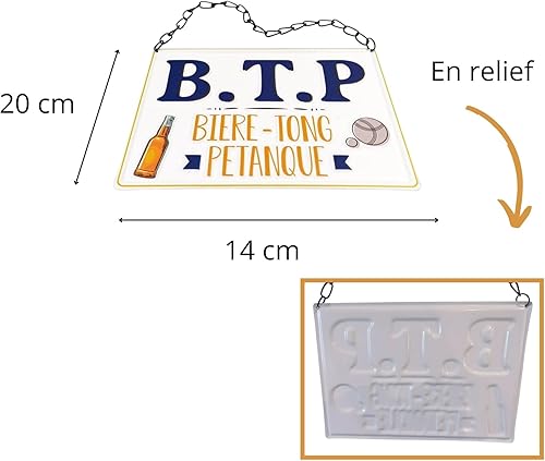STC Plaque en métal B.T.P. - bière Tong et pétanque - Nail Gallerys