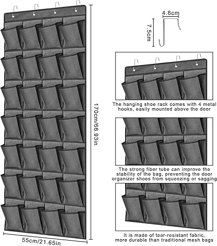 bssmmai Étagère à chaussures murale à suspendre avec 4 crochets, 28 grandes poches, organisateur de chaussures, convient pour 14 paires de chaussures pour dortoirs, appartements et camping-cars - Nail Gallerys