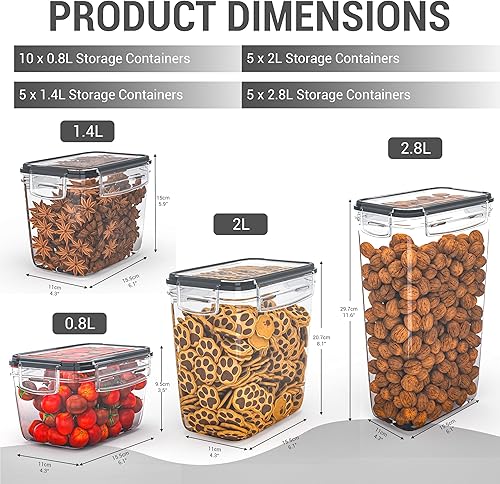 GREEN MORE Lot de 25 boîtes de conservation avec couvercle hermétiques, avec stylo d'écriture et étiquette, boîtes de rangement de cuisine pour céréales, farine, grains de café, grains, spaghetti, etc - Nail Gallerys