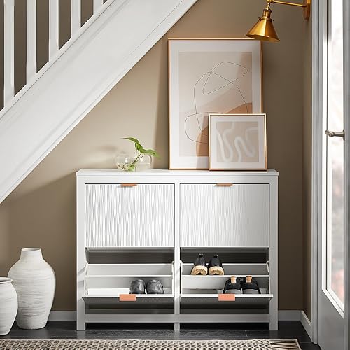 SoBuy 30% de Réduction Meuble Chaussure, Rangement Chaussure, Meuble d'Entrée, Armoire à Chaussures, Meuble de Rangement à 4 Abattants, pour Couloir, Salon, Blanc, 104x23x82cm, FSR186-W - Nail Gallerys