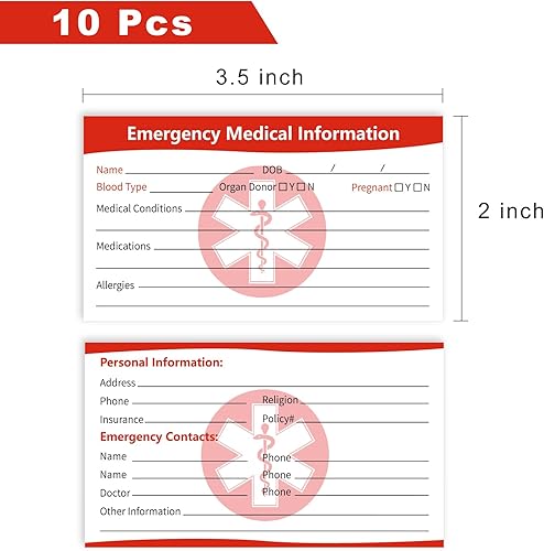 MEDMAX Lot de 10 cartes d'identification médicale d'urgence pour portefeuille, téléphone, poche et sacs à main - Nail Gallerys