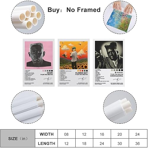 Gareoc Tyler Lot de 3 affiches vintage sur toile représentant le rappeur de créateur de musique, affiches décoratives pour chambre à coucher, 20 x 30 cm, style 1 - Nail Gallerys