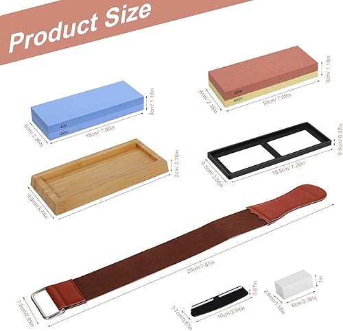 Cinnani Pierre à Aiguiser Set, 400/1000 & 3000/8000 Double Face Grains Pierre à Affûter avec Tapis en Silicone, Base en Bambou, D'affûtage en Cuir, Pierre à Aplatiret, Guide D'angle - Nail Gallerys