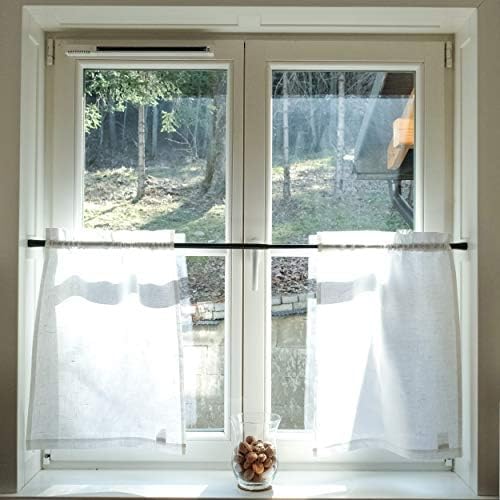 Varvara Home Lot de 2 rideaux brise-bise en lin - Rideaux courts en lin - Opaques, style maison de campagne, bohème, vintage, salle de bain - Blanc - 60 (H) x 45 (l) cm - Nail Gallerys