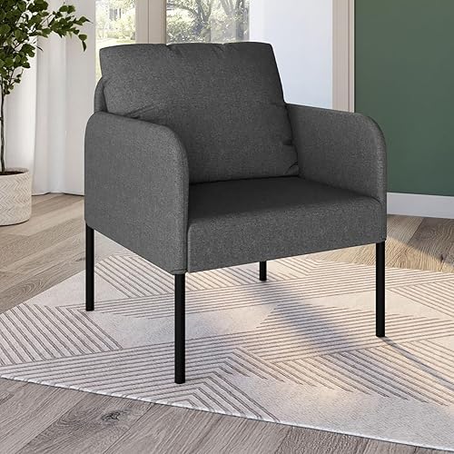 IDMarket - Fauteuil Auguste Tissu Gris Anthracite Pieds métal Noir - Nail Gallerys