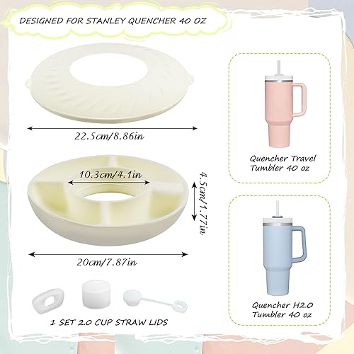 CHRI Bol à collation - Accessoires pour Stanley Cup 100 ml - Assiette à collation avec couvercle et paille - Accessoires pour Stanley Cup (4 compartiments, beige) - Nail Gallerys