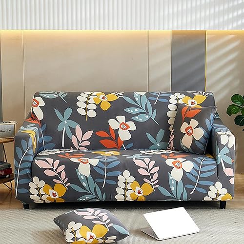 Daesar Housses Canape Extensible, Housse Canapé 2 Places Fleurs de Kiwi Housse pour Canape Lit Gris Jaune (Polyester, 2 Places) - Nail Gallerys