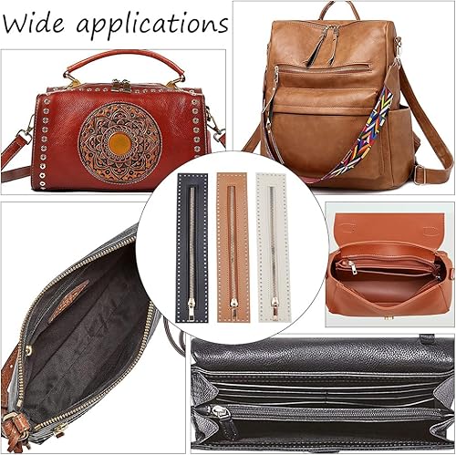 WADORN 3 Couleurs Fermeture à Glissière en Cuir PU pour la Couture, 27 cm Longueur Sac à Main en Métal Séparant Fermetures à Glissière Cadres Sacs Accessoires pour Tricoter Crochet DIY Sac à Main - Nail Gallerys
