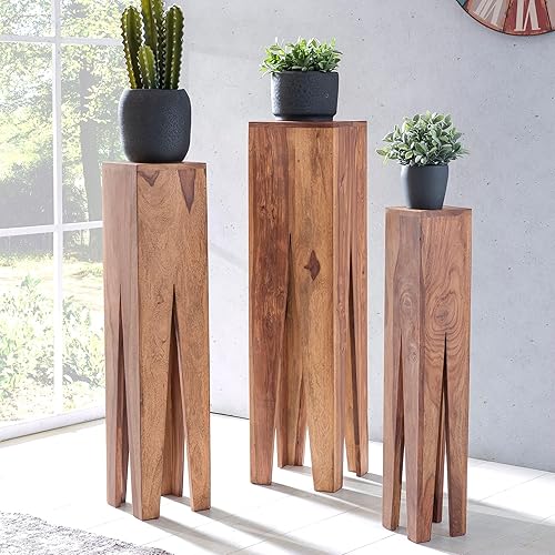 FineBuy Tables gigognes Ensemble Trois pièces Bois Massif Sheesham 25 x 100 x 25 cm | Table d'appoint Style Maison de Campagne | Meubles en Bois Table Basse | Table de Salon colonnes - Nail Gallerys