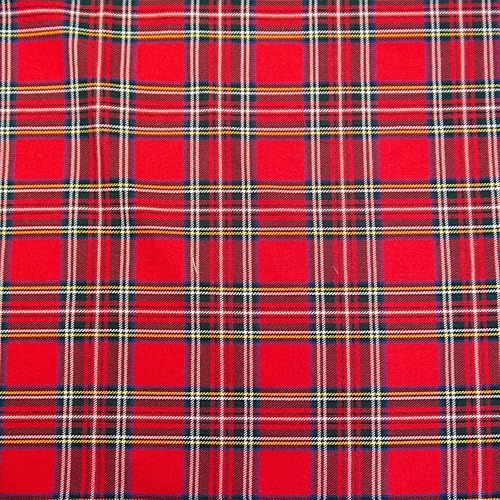 Tissu tartan en polyviscose de qualité à carreaux - 147,3 cm de large - Rouge et jaune - D4 au mètre - Nail Gallerys
