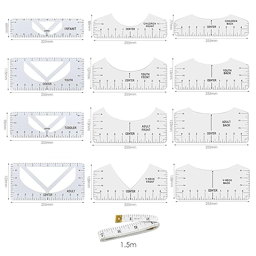 DHSBGWSX Lot de 12 règles de couture avec ruban à mesurer, outil à coudre, règle en forme de V, accessoires pour mesurer les vêtements de couture, accessoires de coupe et outils en PVC - Nail Gallerys