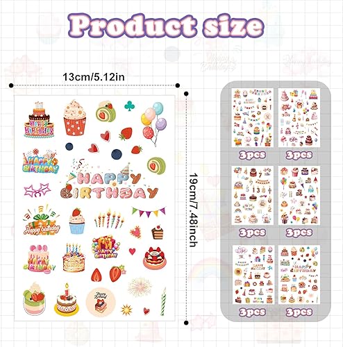 18 Feuilles d'Autocollants Joyeux Anniversaire, 6 Styles Autocollants Colorés Mignons et Lisses Joyeux Anniversaire pour Cadeaux de Fête d'Anniversaire Enveloppes pour Enfants et Adultes - Nail Gallerys