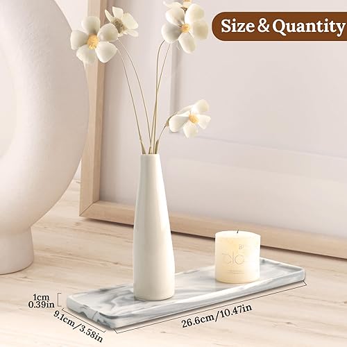 26,6×9,1cm Plateau Salle de Bain en Céramique, Plateau Marbre Antidérapant, Petit Plateau Decoratif Table, Plateau Rectangulaire pour Bijoux Joaillerie Plantes en Pot Nourriture - Nail Gallerys