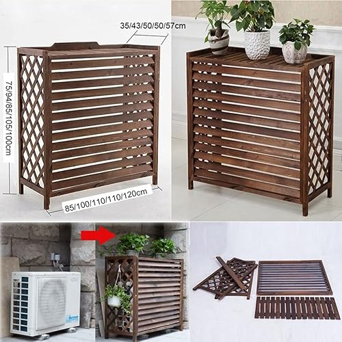 Cache Climatiseur en Bois Massif, Étagère De Support De Fleur De Couverture De Climatiseur, Enceinte Autoportante pour Poubelle, Pompe À Chaleur, Confidentialité/Masquer (Size : 85x35x75cm) - Nail Gallerys
