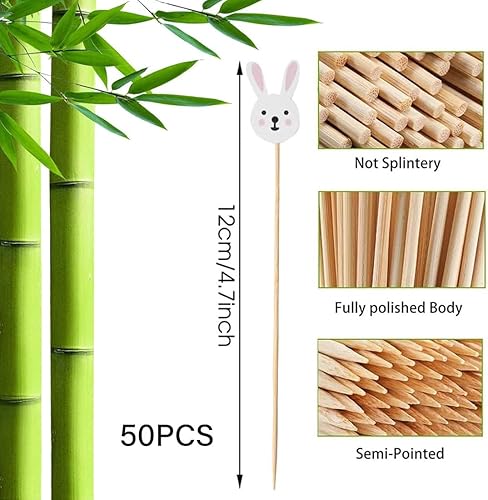 SIRLOMU 50 Pièces Cure-dents en Bois Oeufs de Pâques et Lapins de Pâques, Bâtonnets de Cocktail pour Décoration de Pâques, Mariage, Anniversaire, Décoration de Table et Fête (Longue) - Nail Gallerys