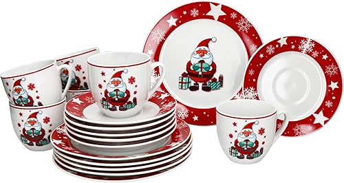 MamboCat Service à café Père Noël pour 6 à 18 pièces en porcelaine avec décoration de Noël – Comprend 6 tasses à café, soucoupes, assiettes à gâteau – Vaisselle de vacances - Nail Gallerys