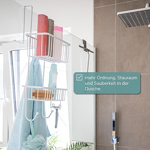 bremermann Panier de douche à suspendre au-dessus de la paroi de douche, étagère de salle de bains avec 2 paniers et crochets - revêtement PE de haute qualité, en métal (Noir) - Nail Gallerys