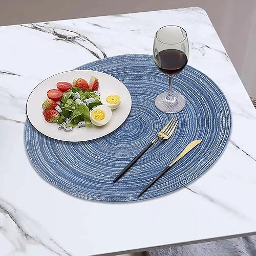 homEdge Lot de 4 sets de table ronds tressés lavables 38,1 cm - Bleu - Nail Gallerys