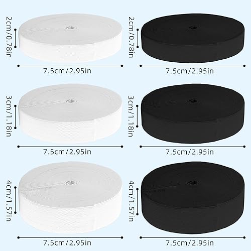 PIWOSGOL 6 Rouleaux Bandes Élastiques Couture 30M, Ruban Élastique Couture 20mm 30mm 40mm de Large, Bandes Elastique Plates Accessoires de Couture pour Bricolage Pantalon Jupe, Noir/Blanc - Nail Gallerys