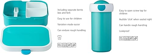 Mepal - Boîte à Déjeuner Campus - Lunch Box Bento pour Enfants - Boite Repas avec Compartiment Bento - Fermeture à Clip - Sans BPA et Compatible au Lave-Vaisselle - 750 ml - Turquoise - Nail Gallerys