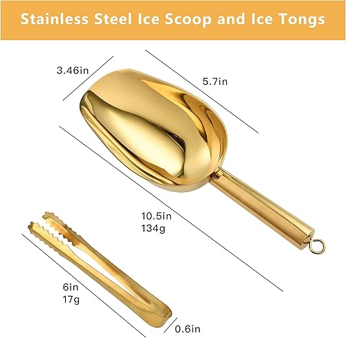 Akamino Pelle à glace et pince à glaçons en acier inoxydable Petite barre inférieure ronde Pelle à glace Farine Utilitaire Pince à buffet Cuisine Bar BBQ Fête Mariage Doré - Nail Gallerys