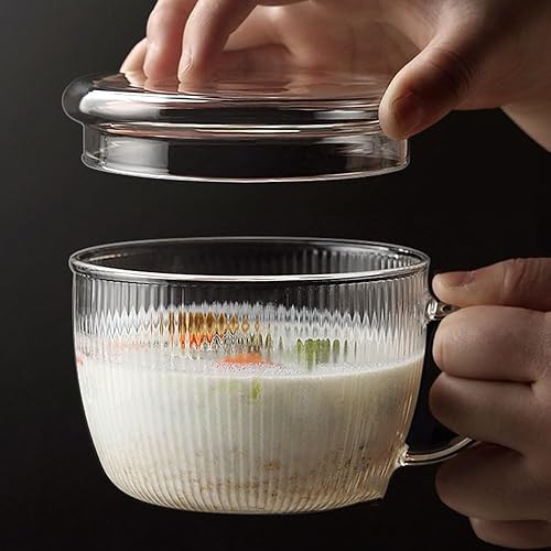 TAMUME Bol à petit-déjeuner en verre strié avec couvercle 500 ml - Nail Gallerys