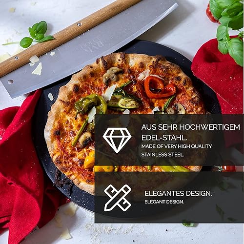 Dolce Mare Pierre à pizza ronde et noire en kit avec pelle bois roulette – cordiérite de haute qualité pour four barbecue Brique italienne croustillante - Nail Gallerys