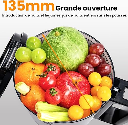 Extracteur de Jus de Fruits et Légumes, Ouverture de 13.5cm capacité de 2L Machine a Jus de Fruit, Slow Jucier Facile à installer (Noir) - Nail Gallerys