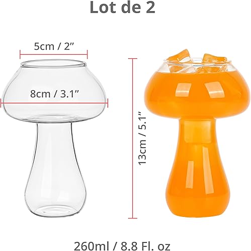 Winter Shore Verre a Cocktail Original 260 ml [Lot de 2] - Verre Champignon Transparent pour Martini, Vin, Champagne, Jus - Verres Cocktail Créatifs Soufflés à la Main pour Bar, Fête, Usage Domestique - Nail Gallerys