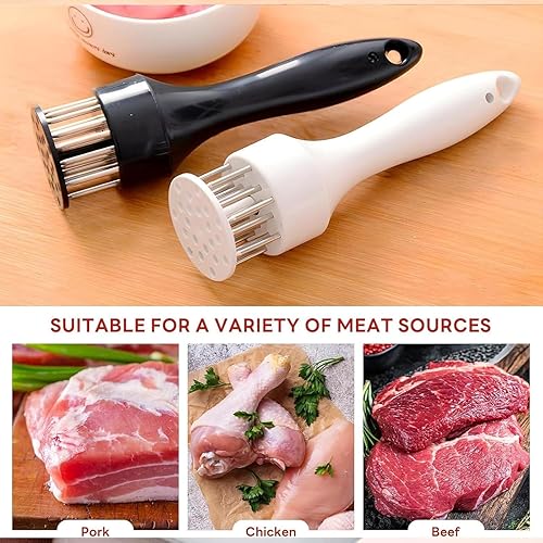 LLELEMAMO Stainless Steel Meat Tenderizer Needle, 21 Pin Ultra Sharp Meat Tenderizer Tool, Meat Marinating Tool, Steak BBQ Kitchen Cooking Tool, for Tenderizing Pork, Beef, Chicken, Marinade (White) - Nail Gallerys