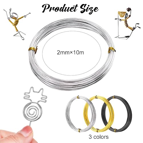 Bieiyhe Fil Aluminium 3 Rouleaux 10 M, Fil Métallique pour Bijoux, Arts et Crafts, Noir, Argent, Or - Nail Gallerys