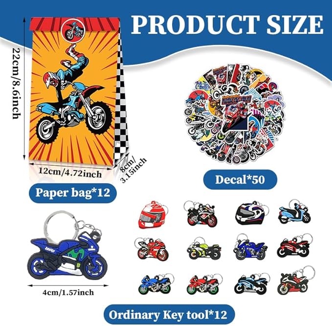 74PCS Set de cadeaux de fête moto, Racing Car Enfants Garçon Cadeau d'anniversaire de fête, Moto Enfant Cadeau d'anniversaire Garçon Pour Thème Motocross Enfants Cadeau de fête d'anniversaire - Nail Gallerys
