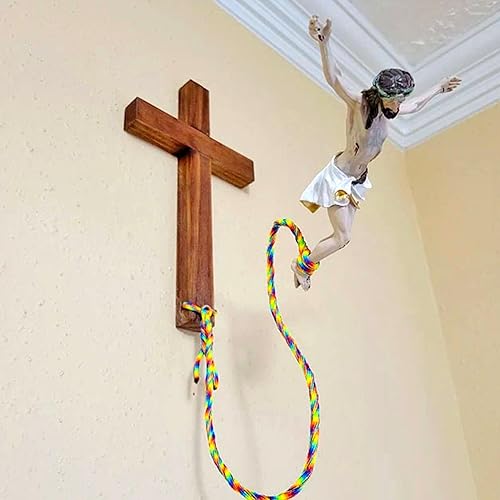 Bungee Jumping Jésus, Crucifix Jésus-Christ Statue en forme de croix Bungee Jésus Crucifix, décoration religieuse, Jésus sautant à l'élastique, figurine en résine, décoration de Pâques - Nail Gallerys