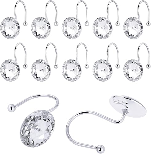 Mynoozi Lot de 12 crochets décoratifs pour rideau de douche en cristal acrylique et diamant - Crochets de douche en acier inoxydable pour salle de bain et décoration de rideaux de douche - Nail Gallerys
