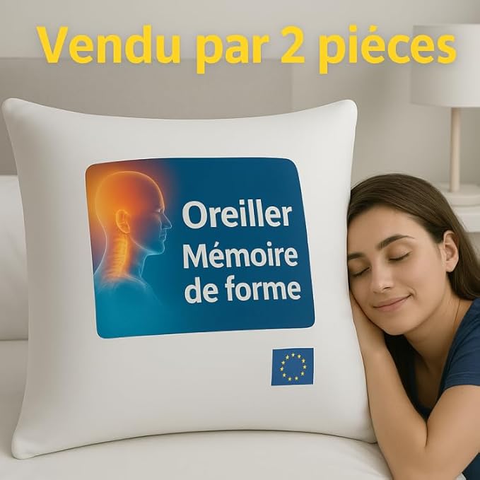 by sommiflex Lot de 2 OREILLERS 60x60 MÉMOIRE de Forme – SPÉCIAL CERVICALES – - Nail Gallerys