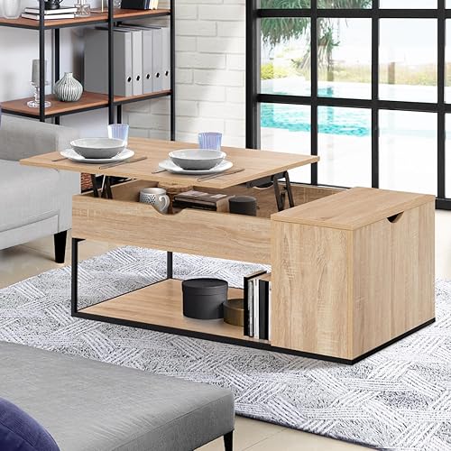 IDMarket - Table Basse Plateau relevable rectangulaire Detroit avec Coffre Design Industriel - Nail Gallerys