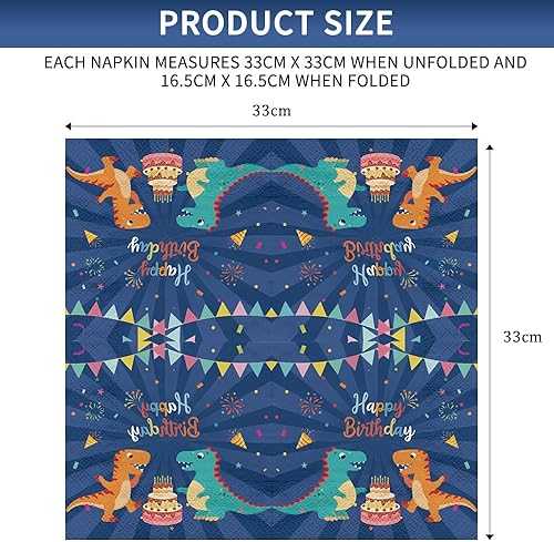 GROVBLE 40 Pcs Serviette Anniversaire,Dinosaures Serviettes en Papier Party Serviettes de DinosauresParfait pour la fête d'anniversaire des pour Enfants pour garçon Décoration de Table 33 * 33 cm - Nail Gallerys