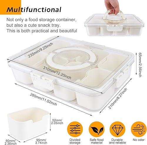 ENUTROF Plateau à Collation avec Couvercle et Poignée Plateau de Service Divisé Plateau Bol Assiettes à Collation avec 8 Compartiments Boîte de Rangement pour Collations - Nail Gallerys