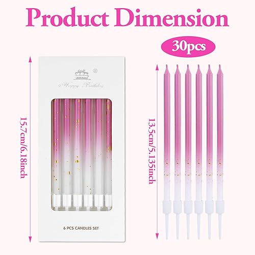 Lot de 30 bougies d'anniversaire colorées pour gâteau, or rose, décorations de gâteau, bougies longues et fines, pour filles, femmes, anniversaire, mariage - Nail Gallerys