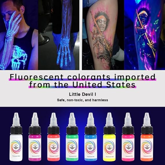 TTOOGO Ensemble d'encre de Tatouage UV de 15 ML - Couleurs Arc-en-Ciel fluorescentes pour Les Effets d'éclat de l'éclat de l'éclat, Les pigments pour Le Professionnel,Blanc - Nail Gallerys