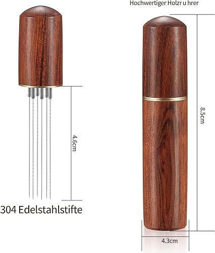 Outil WDT, Accessoires Outils de Distribution d'Expresso 6 Aiguilles, Agitateur Aiguille à Espresso Café en Acier Inoxydable, Agitateur de Poudre d'Expresso avec Manche en Bois - Nail Gallerys
