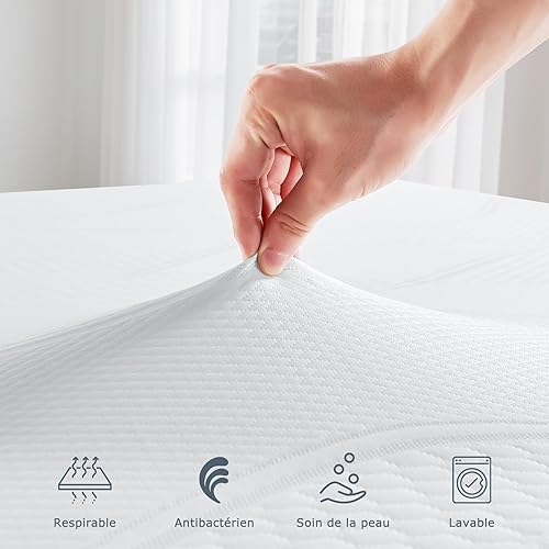 INRE Surmatelas 140x190, Épaisseur 5.5cm, sur-Matelas Mousse Haute Densité, Surmatelas Ergonomique, Certifié Oeko-Tex, Respirant et Confortable, Housse Hypoallergénique Amovible et Lavable (Foncé) - Nail Gallerys