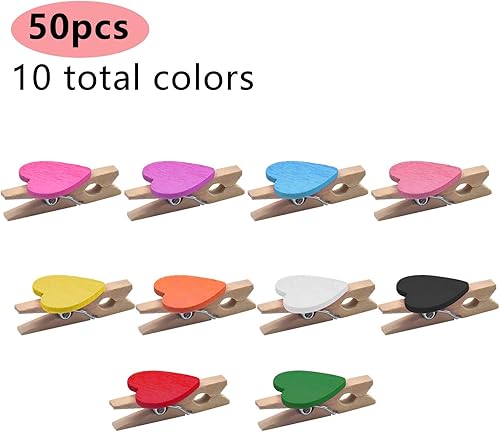 50 Pièces Clips Photo en Bois, Mini Pince a Linge Coloré Mini Pinces à Linge Mini Clips Photo en Bois, Photo Clips avec 10M Cordon de Jute pour Artisanat Art DIY Décoration Mariage Party - Nail Gallerys