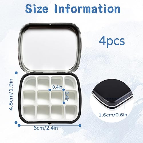 Modixun Lot de 4 mini palettes d'aquarelle compactes en métal noir avec couvercle, 12 bacs de peinture vides, ensemble d'art de voyage portable - Nail Gallerys