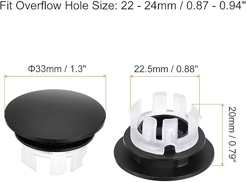 QUARKZMAN Cache de Trop-Plein pour Évier, Bague de Trop-Plein pour Salle de Bain, Cuisine, Bassin, Couvercle de Vidange, Trou d'Insertion En Forme de Capuchon Rond, Noir - Nail Gallerys