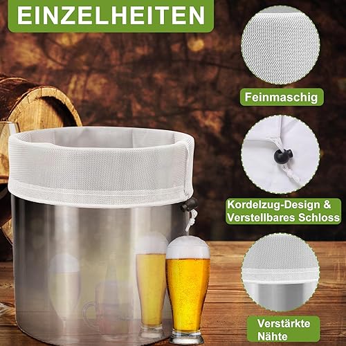 Mordx Lot de 2 Sacs Filtrants en Polyester，Filtre à Houblon Réutilisable pour Sac de Brassage, Sac à Filtre Blanc avec Cordon de Serrage, Filtre à Mailles Fines pour Vin, Bière, Café - Nail Gallerys