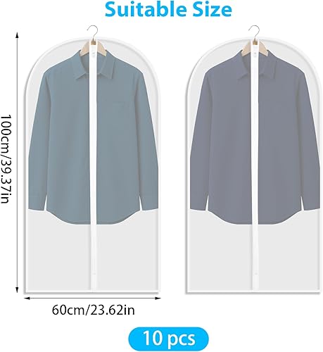 10 Housses de Vêtements, 60x100cm, Semi Transparents Housse Vetements à Suspendre avec Zip, Anti Poussière Etanche Mite Humidité, Housse Vetement Penderie pour Costumes, Robes, Vestes, Chemises - Nail Gallerys