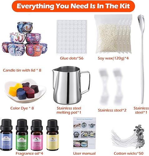 MEILI Coffret cadeau Kit de fabrication de bougies, 50 mèches de cire, 8 boites à bougies DIY, cire d'abeille, 4 huiles essentielles - Nail Gallerys